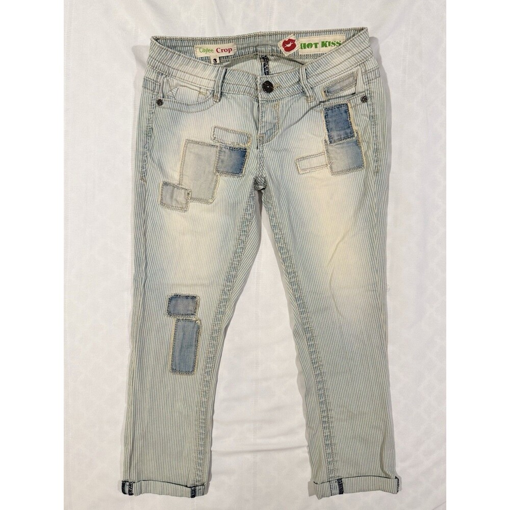 Vintage Hot Kiss Crop Pants Juniors Women 3 Y2K Patchwork Low Rise Mean Girl 90s